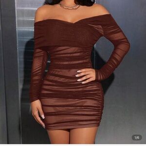 Elegant Off-Shoulder Brown Dress